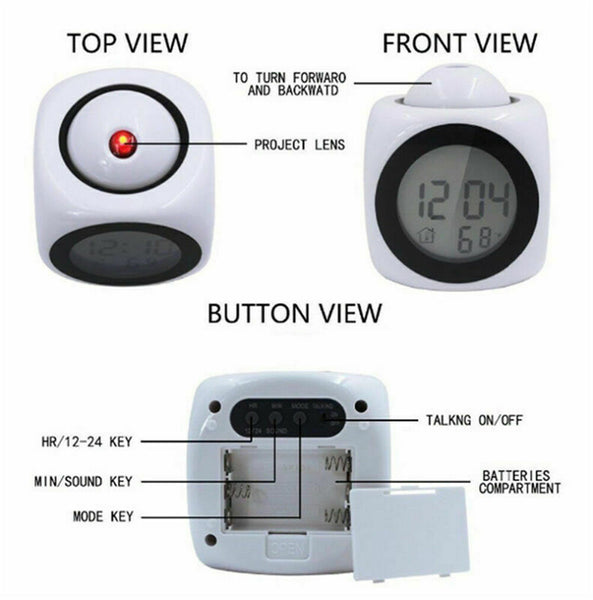 Clock LED Wall/Ceiling Projection LCD Digital Voice 