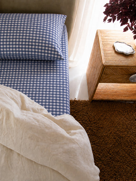 Dusty Blue Gingham Waterproof Fitted Sheet