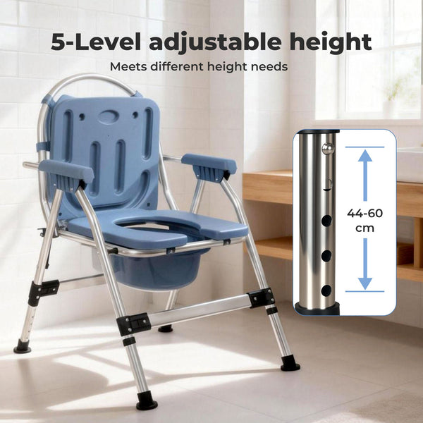 Levede Foldable Commode Chair Shower Toilet Bedside Seat Height Adjustment Blue