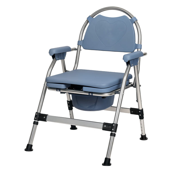 Levede Foldable Commode Chair Shower Toilet Bedside Seat Height Adjustment Blue