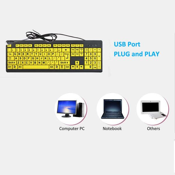 USB Wired Large Print Keyboard High Contrast 