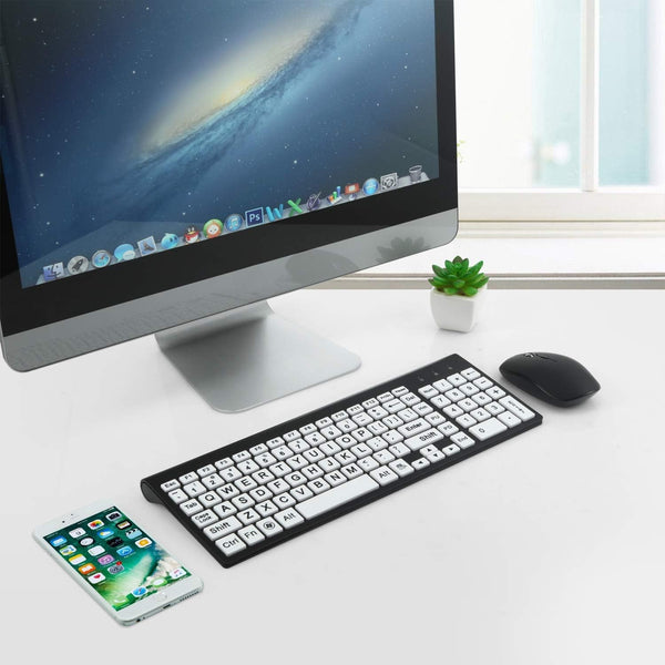 Large Print Wireless Keyboard and Mouse Set High Contrast for Low Vision