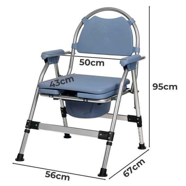 Levede Foldable Commode Chair Shower Toilet Bedside Seat Height Adjustment Blue