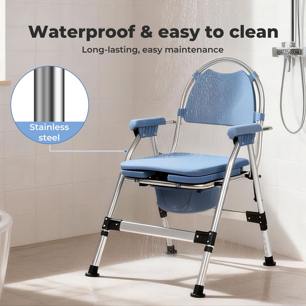 Levede Foldable Commode Chair Shower Toilet Bedside Seat Height Adjustment Blue