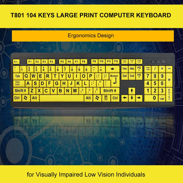 USB Wired Large Print Keyboard High Contrast 