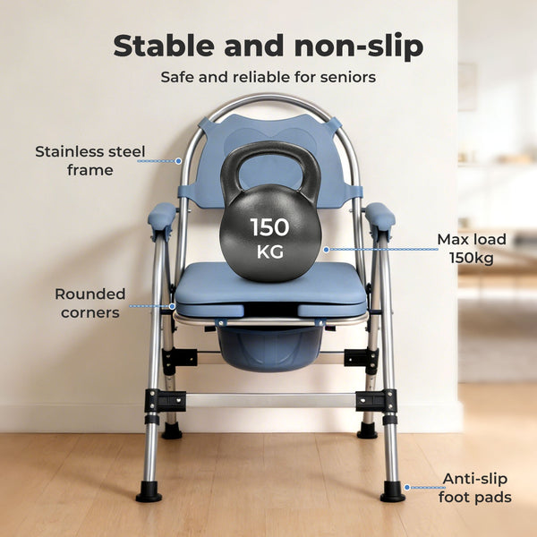 Levede Foldable Commode Chair Shower Toilet Bedside Seat Height Adjustment Blue
