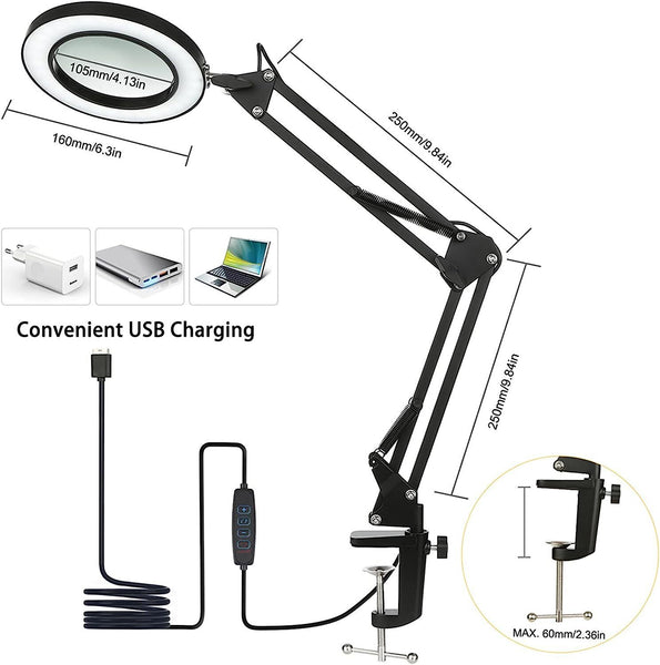 LED Magnifier Glass Desk Lamp 