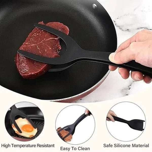 2 in 1 Non Stick Grip Flipper Clamp Turner Tong