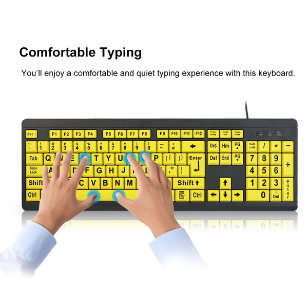 USB Wired Large Print Keyboard High Contrast 