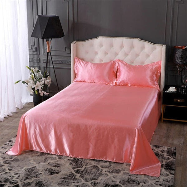 Satin Fitted Sheet and Pillowcases - Various Colours