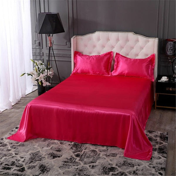 Satin Fitted Sheet and Pillowcases - Various Colours