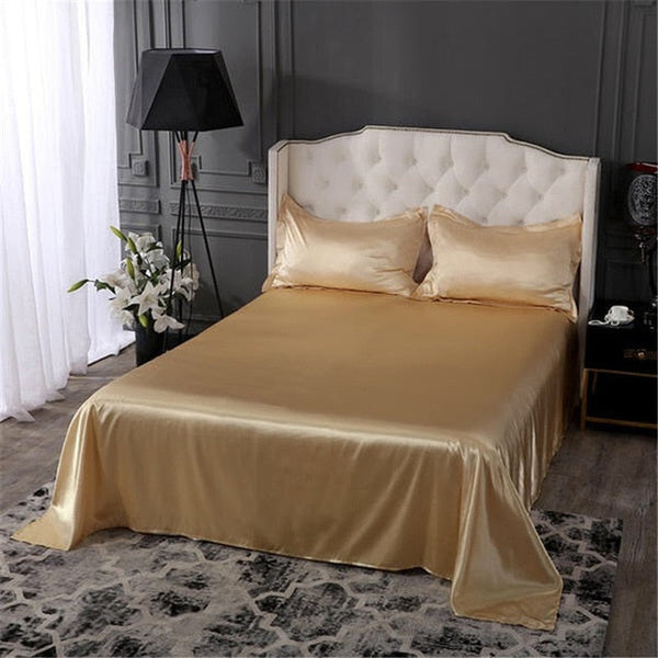 Satin Fitted Sheet and Pillowcases - Various Colours