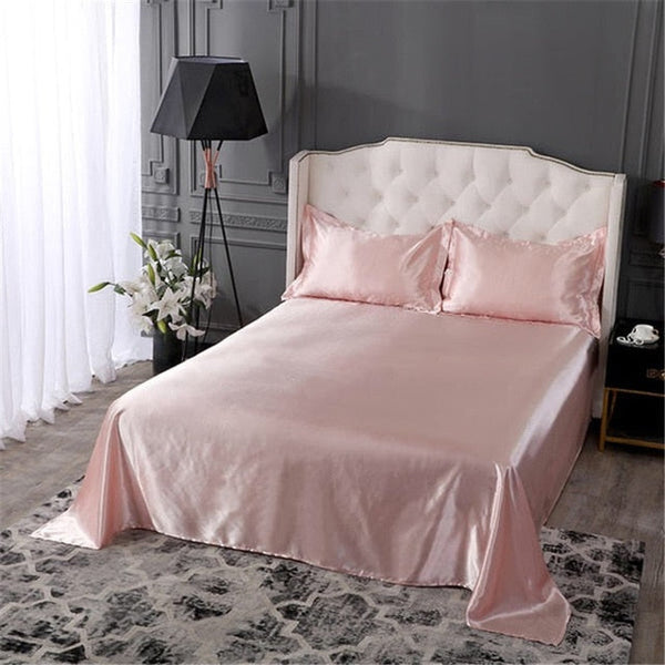 Satin Fitted Sheet and Pillowcases - Various Colours