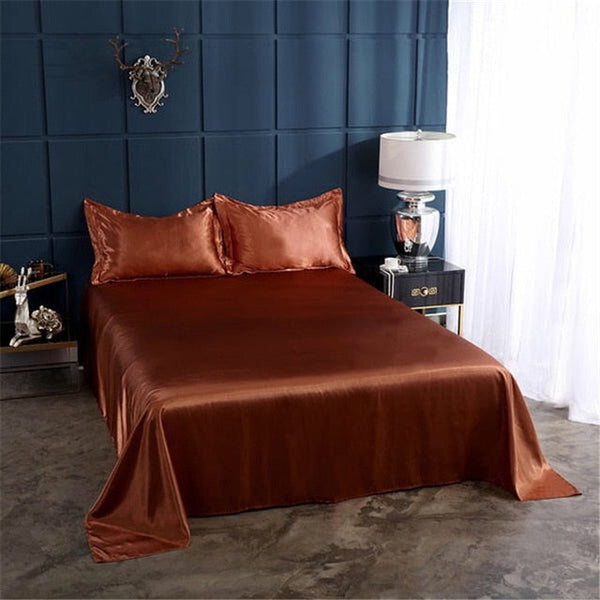 Satin Fitted Sheet and Pillowcases - Various Colours