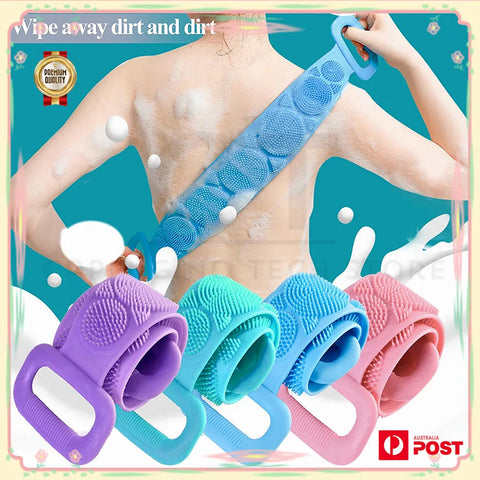 Bath Silicone Brush Exfoliating Back Strap Scrub Shower Body Scrubber Brush Wash