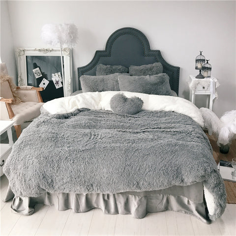 Therapeutic Fluffy Lambswool Quilt Cover and Pillowcases - Grey