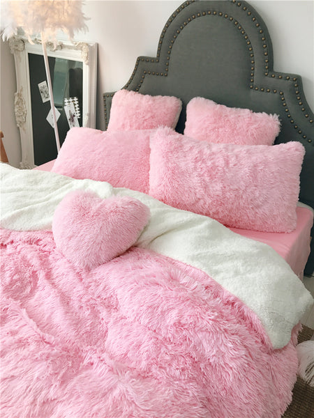 Therapeutic Fluffy Lambswool Quilt Cover Only or with Pillowcases - Pink