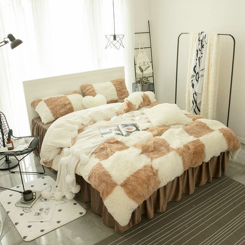 Therapeutic Fluffy Lambswool Quilt Cover Only or with Pillowcases - Khaki Check