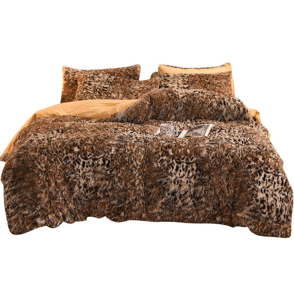 Therapeutic Fluffy Faux Mink & Velvet Fleece Quilt Cover Set - Leopard