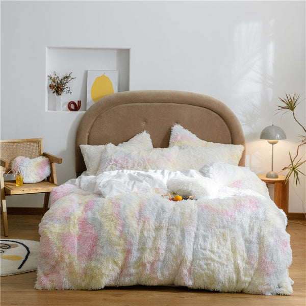 Therapeutic Fluffy Faux Mink & Velvet Fleece Quilt Cover Set - Rainbow Pale