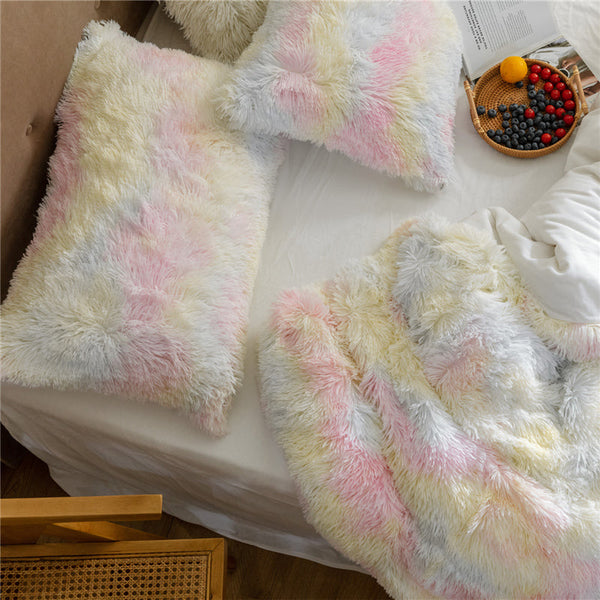 Therapeutic Fluffy Faux Mink & Velvet Fleece Quilt Cover Set - Rainbow Pale