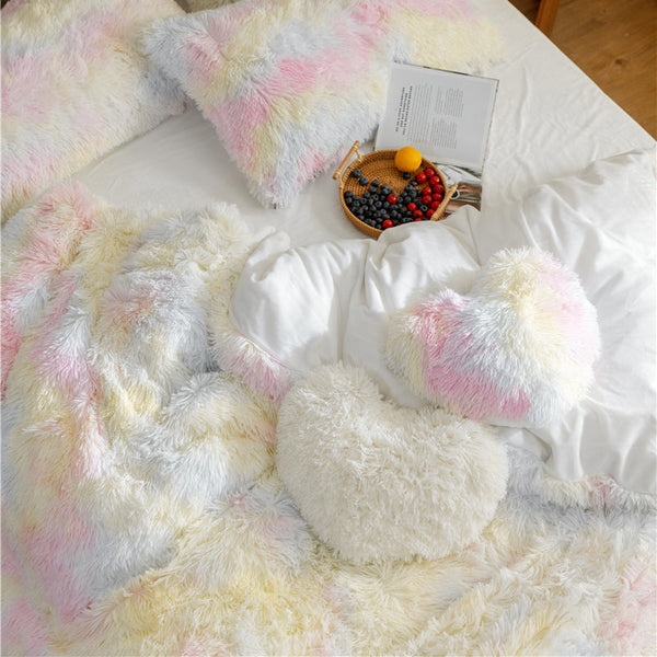 Therapeutic Fluffy Faux Mink & Velvet Fleece Quilt Cover Set - Rainbow Pale