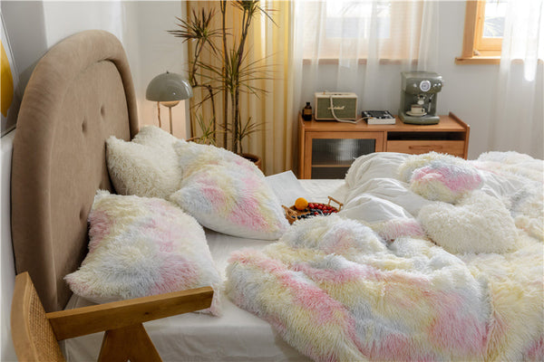 Therapeutic Fluffy Faux Mink & Velvet Fleece Quilt Cover Set - Rainbow Pale