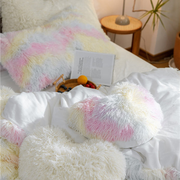 Therapeutic Fluffy Faux Mink & Velvet Fleece Quilt Cover Set - Rainbow Pale