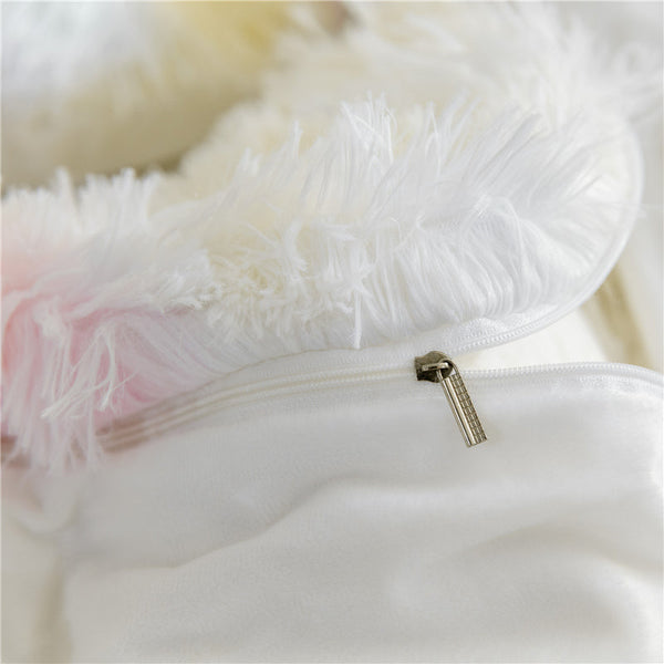 Therapeutic Fluffy Faux Mink & Velvet Fleece Quilt Cover Set - Rainbow Pale