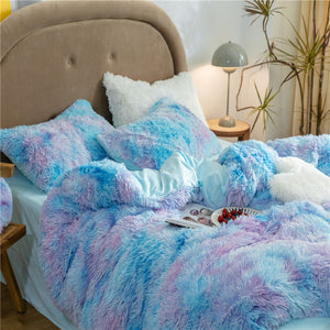 Therapeutic Fluffy Velvet Fleece Quilt Cover and Pillowcases - Rainbow Blue