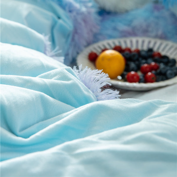 Therapeutic Fluffy Velvet Fleece Quilt Cover and Pillowcases - Rainbow Blue
