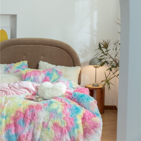 Therapeutic Fluffy Velvet Fleece Quilt Cover and Pillowcases - Rainbow Vivid