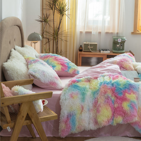Therapeutic Fluffy Velvet Fleece Quilt Cover and Pillowcases - Rainbow Vivid