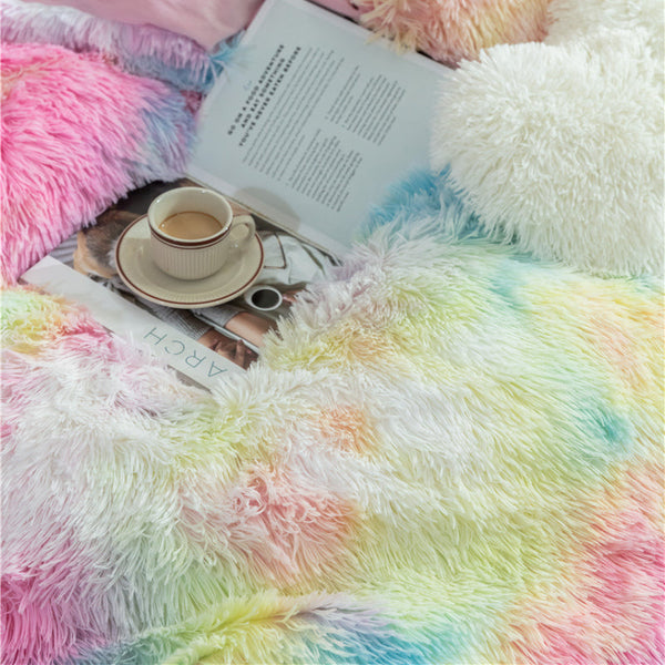 Therapeutic Fluffy Faux Mink & Velvet Fleece Quilt Cover Set - Rainbow Vivid