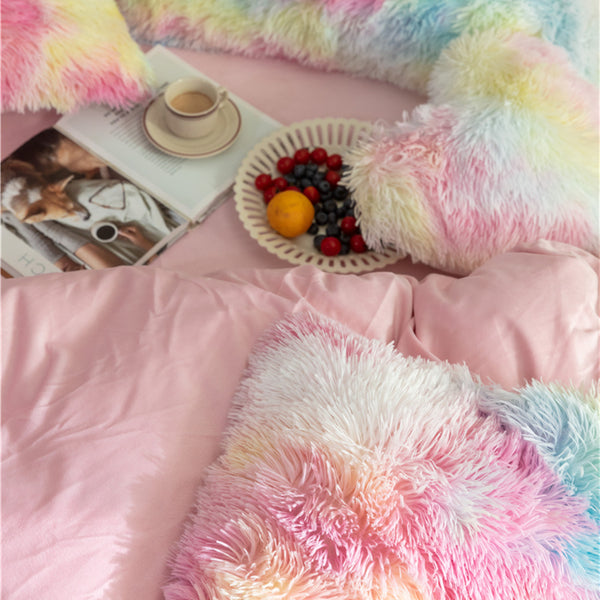 Therapeutic Fluffy Velvet Fleece Quilt Cover and Pillowcases - Rainbow Vivid