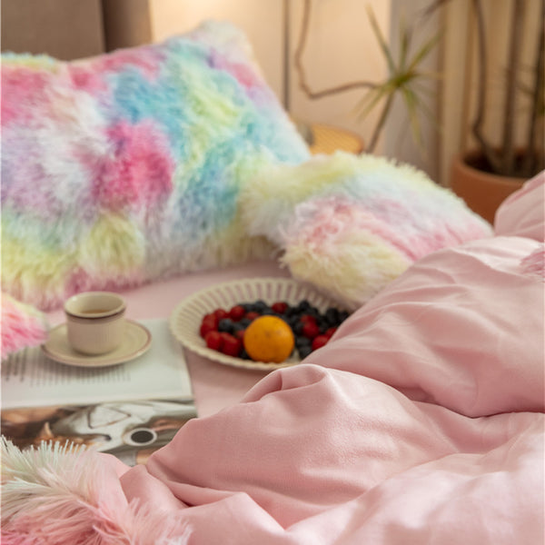 Therapeutic Fluffy Velvet Fleece Quilt Cover and Pillowcases - Rainbow Vivid