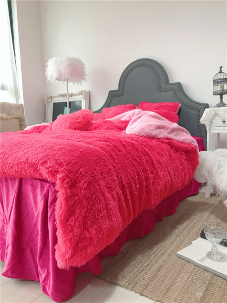 Therapeutic Fluffy Lambswool Quilt Cover Set - Hot Pink