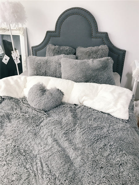 Therapeutic Fluffy Lambswool Quilt Cover Set - Grey