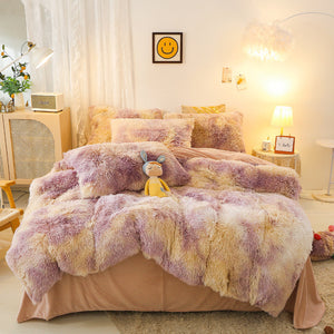 Therapeutic Fluffy Faux Mink & Velvet Fleece Quilt Cover Set - Marble Violet Cream