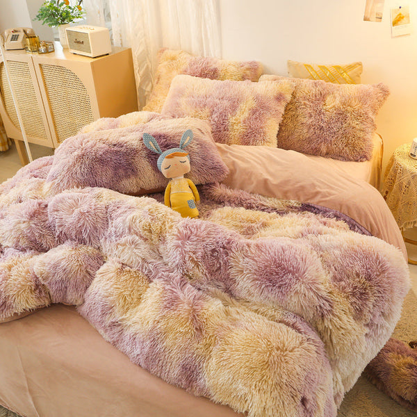 Therapeutic Fluffy Faux Mink & Velvet Fleece Quilt Cover Set - Marble Violet Cream