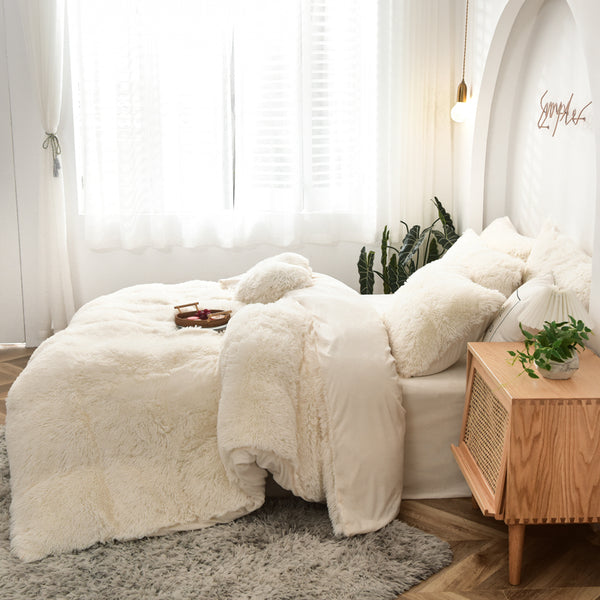 Therapeutic Fluffy Velvet Fleece Quilt Cover and Pillowcases - Cream