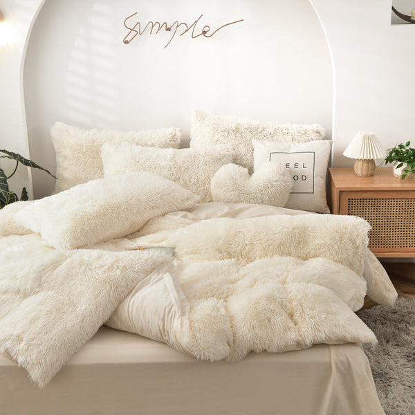 Therapeutic Fluffy Faux Mink & Velvet Fleece Quilt Cover Set - Cream