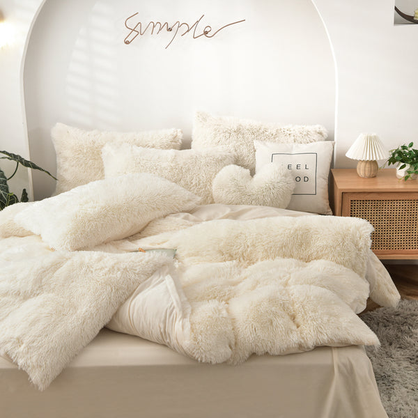 Therapeutic Fluffy Velvet Fleece Quilt Cover and Pillowcases - Cream
