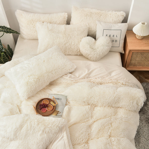 Therapeutic Fluffy Velvet Fleece Quilt Cover and Pillowcases - Cream