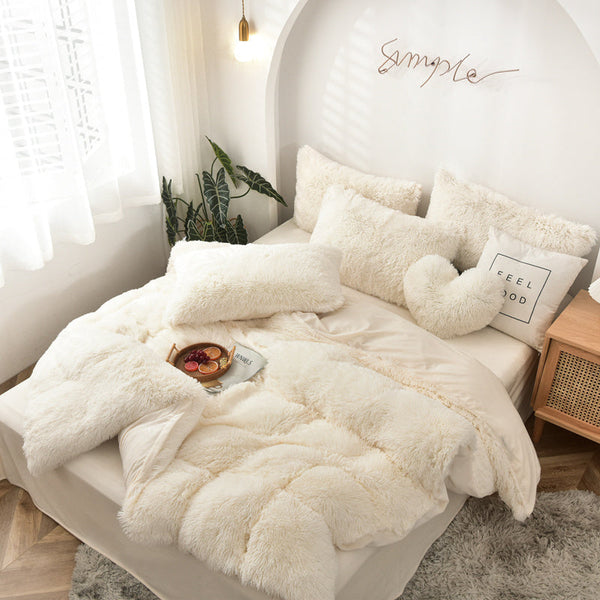 Therapeutic Fluffy Faux Mink & Velvet Fleece Quilt Cover Set - Cream