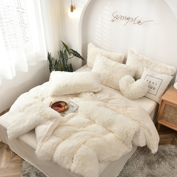 Therapeutic Fluffy Velvet Fleece Quilt Cover and Pillowcases - Cream