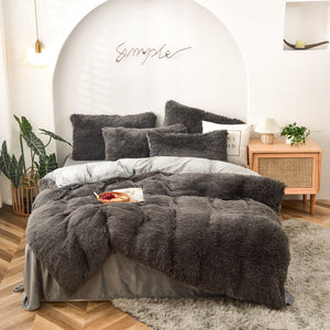 Therapeutic Fluffy Faux Mink & Velvet Fleece Quilt Cover Set - Grey