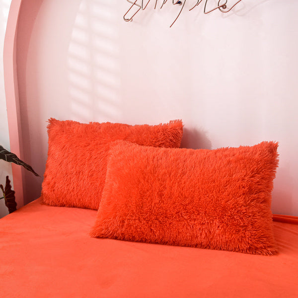 Therapeutic Fluffy Faux Mink & Velvet Fleece Quilt Cover Set - Orange