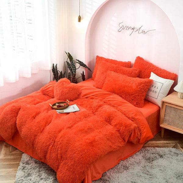 Therapeutic Fluffy Faux Mink & Velvet Fleece Quilt Cover Set - Orange