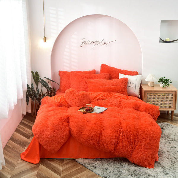 Therapeutic Fluffy Faux Mink & Velvet Fleece Quilt Cover Set - Orange